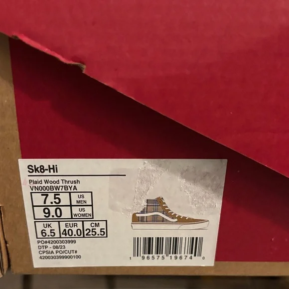 Vans Sk8-Hi Tops Plaid Wood Thrush Women’s Sizes - Picture 11 of 11